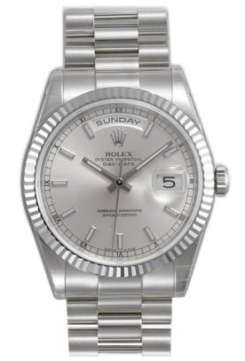 Rolex Day-Date Series Mens Automatic 18kt White Gold Wristwatch 118239-SSP