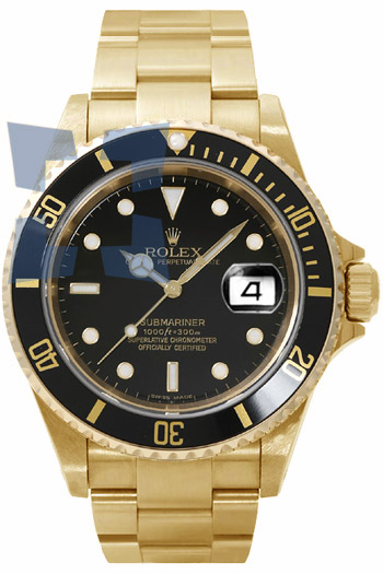 Rolex Submariner Date Series Mens Automatic 18k Yellow Gold Wristwatch 16618