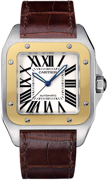 Cartier Santos 100 18kt Yellow Gold and Steel Automatic Mens Wristwatch-W20072X7
