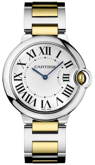 Cartier Ballon Bleu Medium Series Wonderful 18k Yellow Gold and Steel Unisex Swiss Quartz Wristwatch-W69008Z3