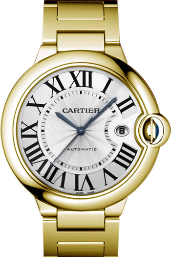 Cartier Ballon Bleu Large Series Fashionable 18k Yellow Gold Mens Swiss Quartz Wristwatch-W69005Z2