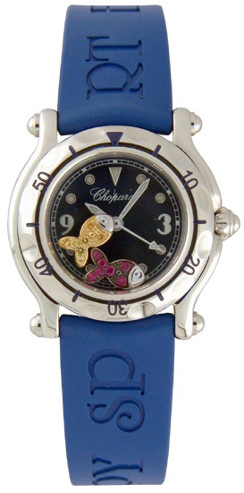Chopard Happy Beach Series Jeweled Fish Steel Mini Ladies Quartz Watch 278923-402 in Blue