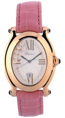 Chopard Happy Sport Series 18kt Yellow Gold Ladies Diamond Watch 277000-23 in Pink