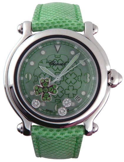 Chopard Happy Sport Series Good Luck Clover Diamond Emerald Mens Watch 288426 in Green 