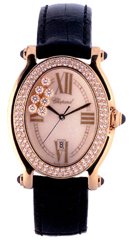 Chopard Happy Sport Series 18kt Yellow Gold Black Ladies Diamond Watch 277012-23