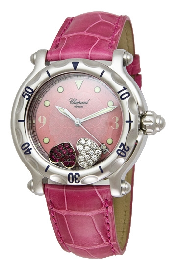 Chopard Happy Sport Series Ruby Heart Steel Pink Leather Ladies Diamond Watch 288950