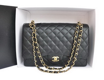 Chanel A47600 Black Original Caviar Leather Jumbo Flap Bag Gold