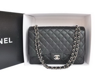 Chanel A47600 Black Original Caviar Leather Jumbo Flap Bag Silver