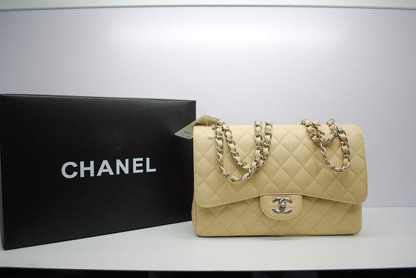 Chanel Jumbo Double Flaps Bag Apricot Original Caviar Leather A36097 Silver