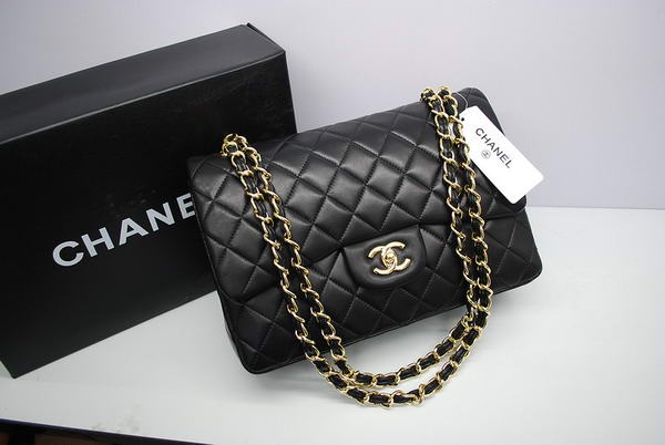Chanel Jumbo Double Flaps Bag Black Original Lambskin Leather A36097 Gold