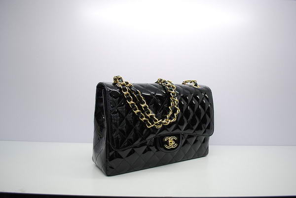 Chanel Jumbo Double Flaps Bag Black Original Patent Leather A36097 Gold