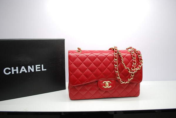 Chanel Jumbo Double Flaps Bag Red Original Caviar Leather A36097 Gold