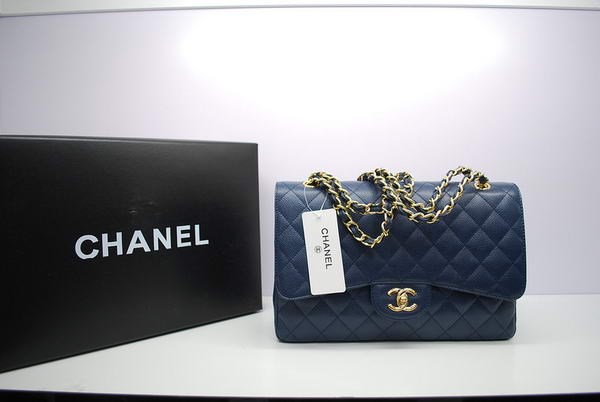 Chanel Jumbo Double Flaps Bag Royalblue Original Caviar Leather A36097 Gold