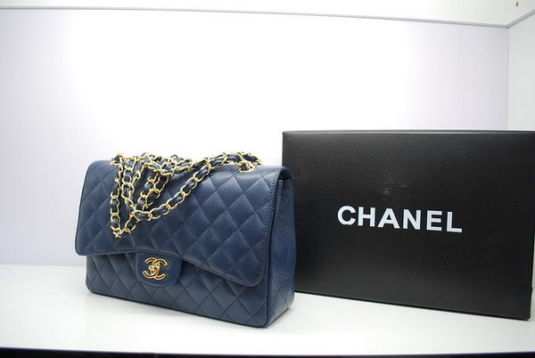 Chanel Jumbo Double Flaps Bag Royalblue Original Caviar Leather A36097 Gold