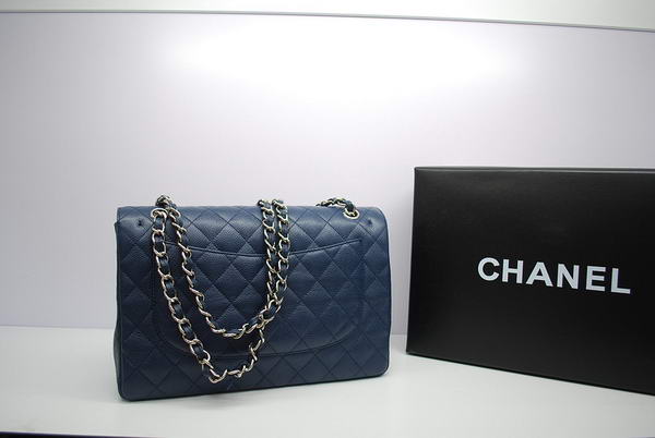 Newest 2012 Chanel Jumbo Double Flaps Bag Royalblue Original Caviar Leather A36097 Silver