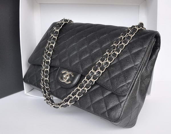 Hot Sell Chanel Maxi Classic Bag A36098 Black Original Caviar Leather Silver