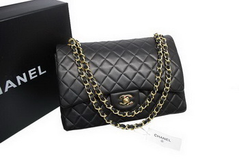 Top Quality Chanel Maxi Double Flaps Bag Black Original Lambskin Leather A36098 Gold