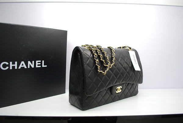 Top Quality Chanel Maxi Double Flaps Bag Black Original Lambskin Leather A36098 Gold