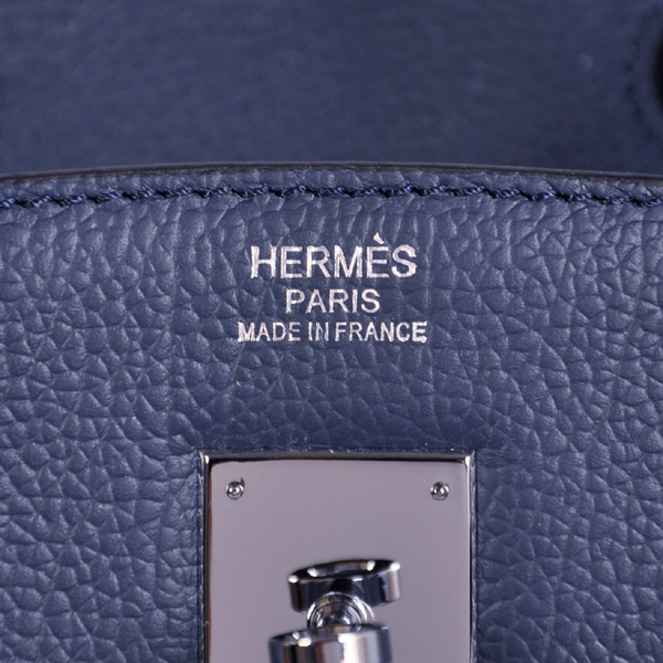Hermes Birkin 35CM Smooth Leather Handbag 6089 Dark Blue Silver