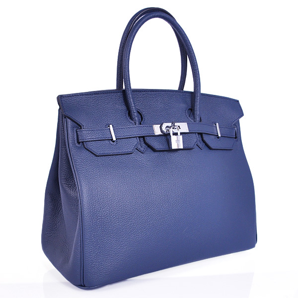 Hermes Birkin 35CM Smooth Leather Handbag 6089 Dark Blue Silver
