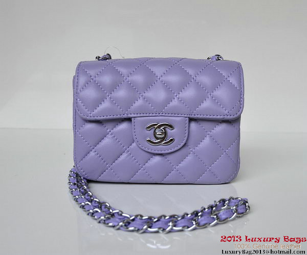 Chanel A01115 mini Flap Bag Violet Sheepskin Leather Silver