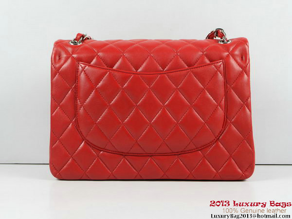 Chanel A01113 Classic Flap Bag Red Original Leather Silver