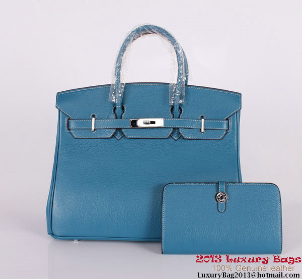 Hermes Birkin 35CM Tote Bag Clemence Leather H-35 Blue