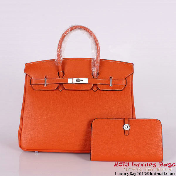 Hermes Birkin 35CM Tote Bag Clemence Leather H-35 Orange