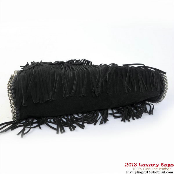 Stella McCartney Falabella Shaggy Tassels Fold Over Tote Bag Black