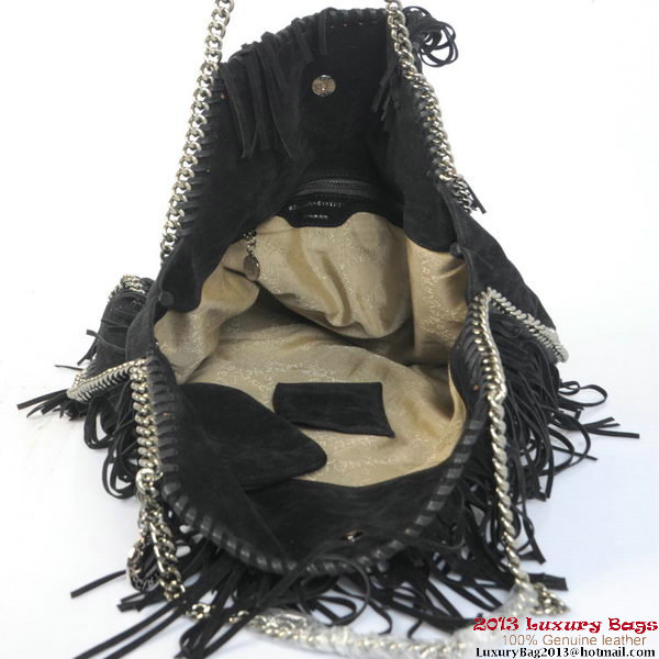 Stella McCartney Falabella Shaggy Tassels Fold Over Tote Bag Black