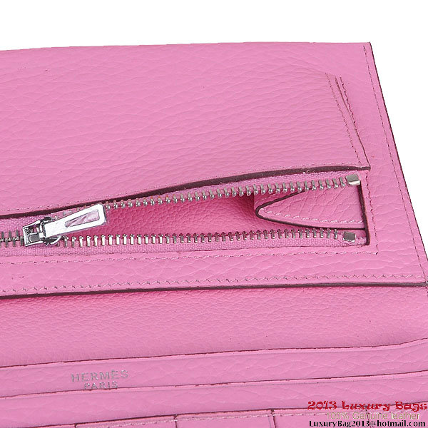 Hermes Bearn Japonaise Clemence Leather Wallet H005 Pink