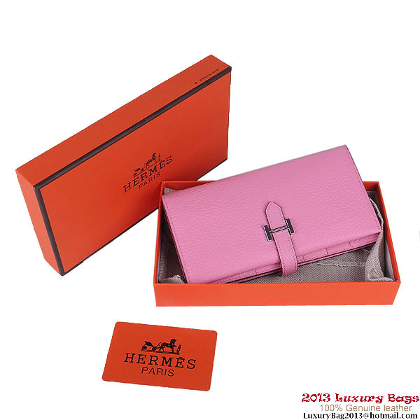 Hermes Bearn Japonaise Clemence Leather Wallet H005 Pink