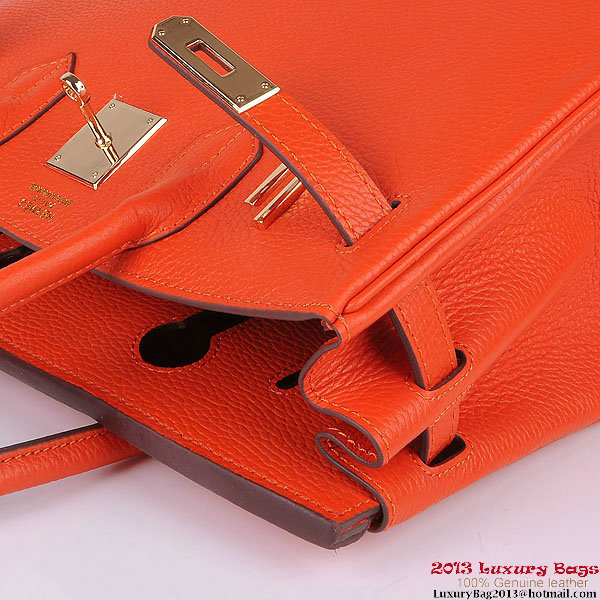 Hermes Birkin 30CM Tote Bags Orange Clemence Leather Gold