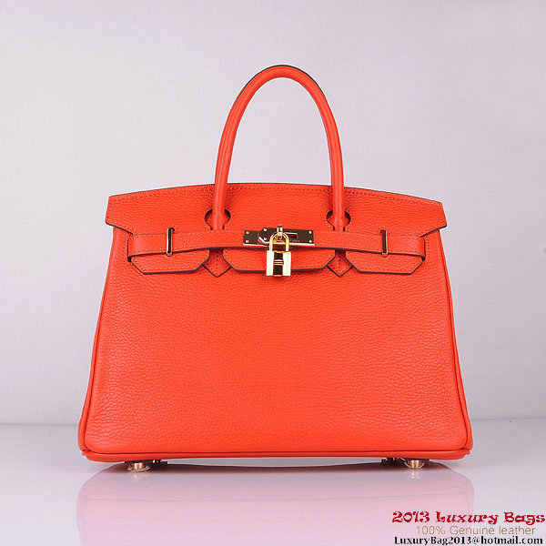 Hermes Birkin 30CM Tote Bags Orange Clemence Leather Gold