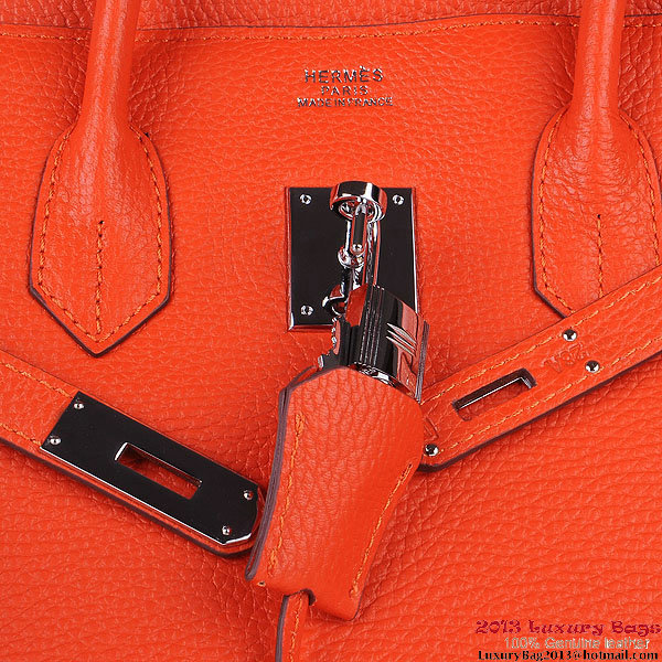 Hermes Birkin 30CM Tote Bags Orange Clemence Leather Silver