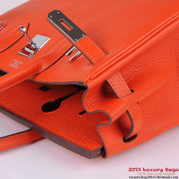 Hermes Birkin 30CM Tote Bags Orange Clemence Leather Silver