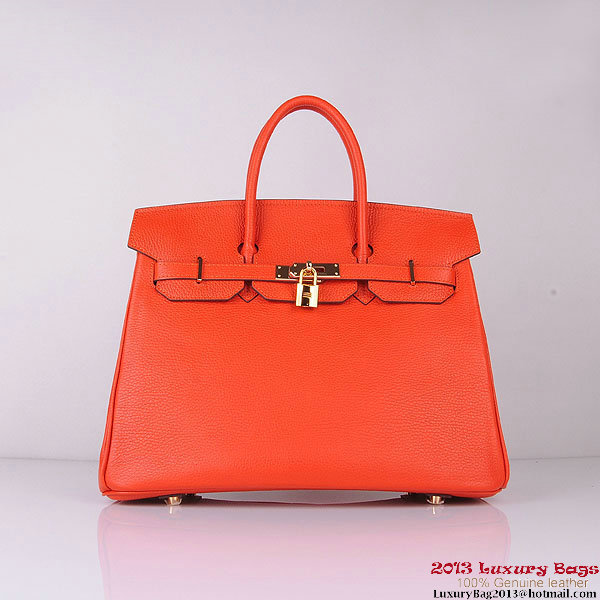 Hermes Birkin 35CM Tote Bag Orange Clemence Leather H6089 Gold