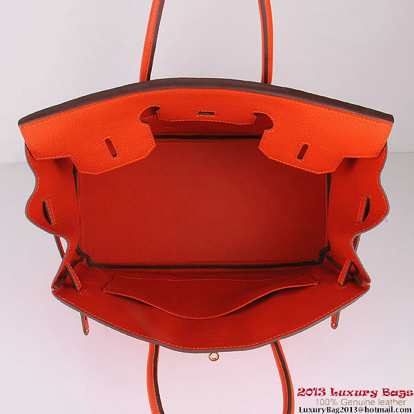 Hermes Birkin 35CM Tote Bag Orange Clemence Leather H6089 Gold
