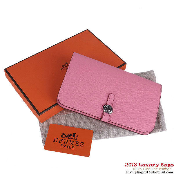 Hermes Dogon Wallet Saffiano Leather Travel Case H001 Pink