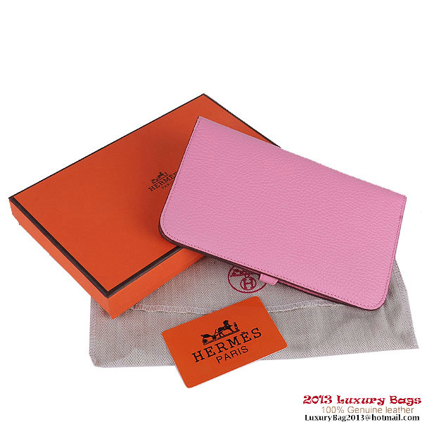 Hermes Dogon Wallet Clemence Leather Travel Case H001 Pink