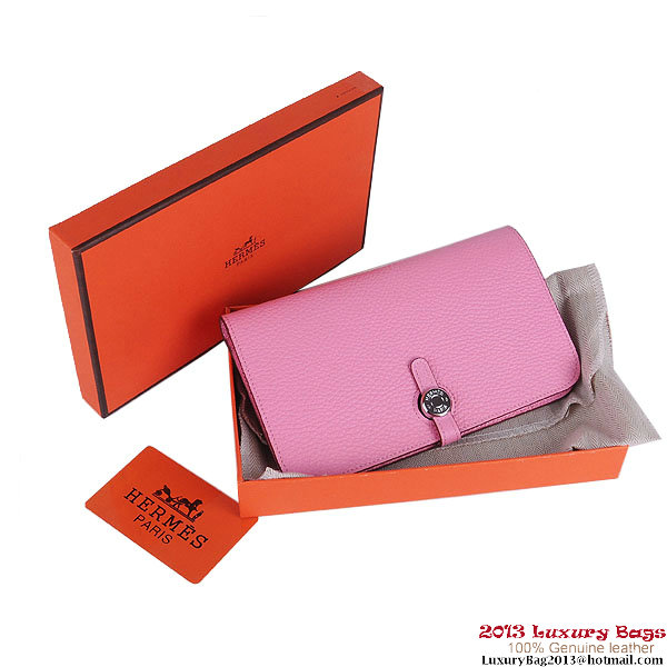 Hermes Dogon Wallet Clemence Leather Travel Case H001 Pink