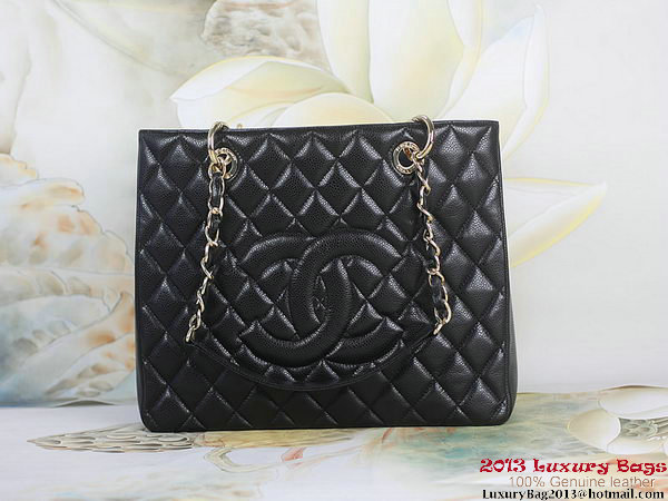 Chanel A50995 Black Original Cannage Leather Shoulder Bag Gold