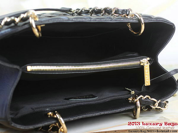 Chanel A50995 Black Original Cannage Leather Shoulder Bag Gold