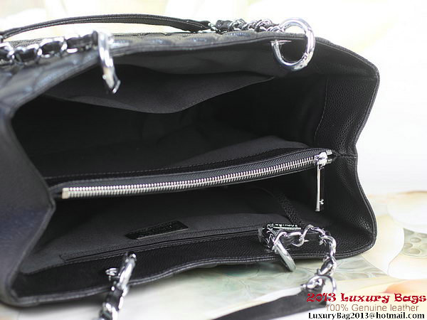 Chanel A50995 Black Original Cannage Leather Shoulder Bag Silver
