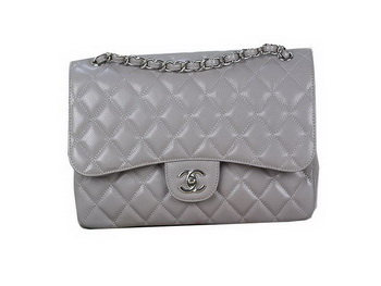 Chanel Classic Flap Bag Gray Original Cannage Patterns Leather Silver