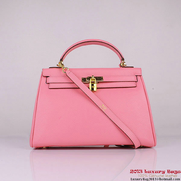 Hermes Kelly 32cm Shoulder Bags Pink Clemence Leather Gold