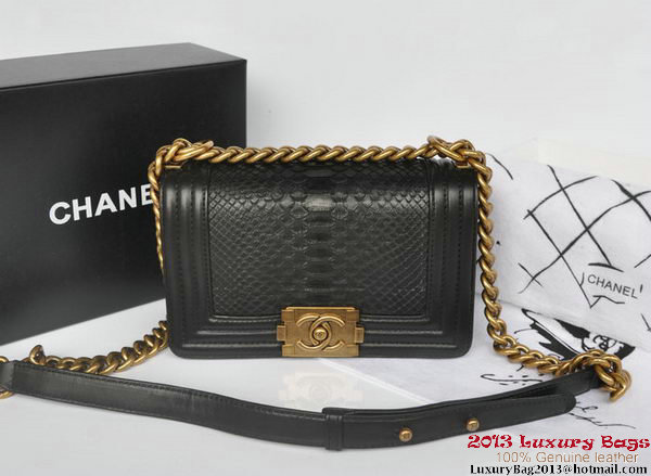 Boy Chanel Flap Shoulder Bag Python Leather A66094 Black