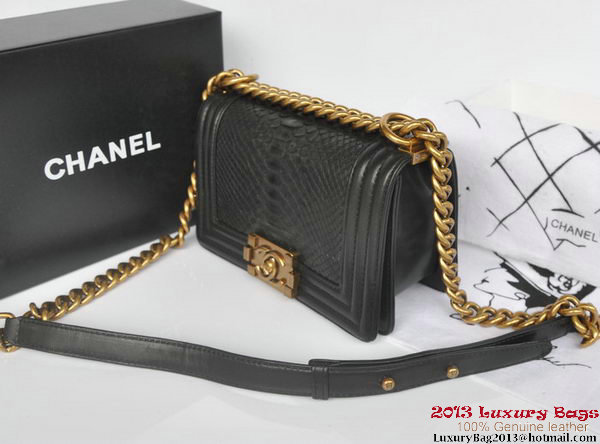 Boy Chanel Flap Shoulder Bag Python Leather A66094 Black