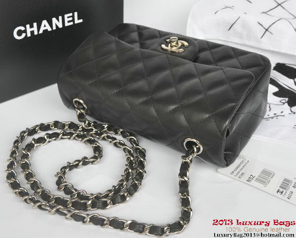 Chanel Classic Flap Bags Black Original Sheepskin Leather A1116 Silver