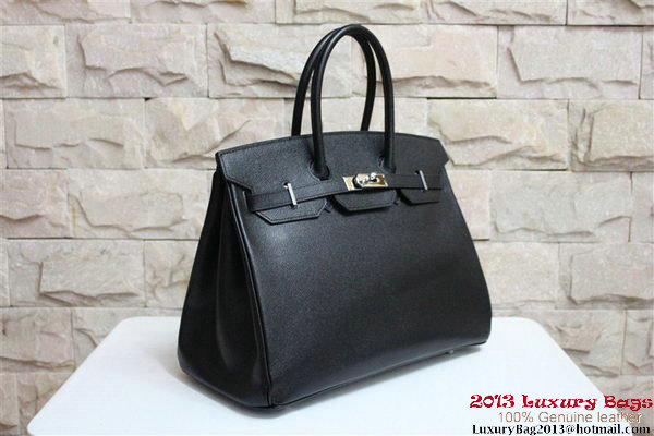 Hermes Birkin 35CM Tote Bag Black Clemence Leather H6089 Silver/Gold